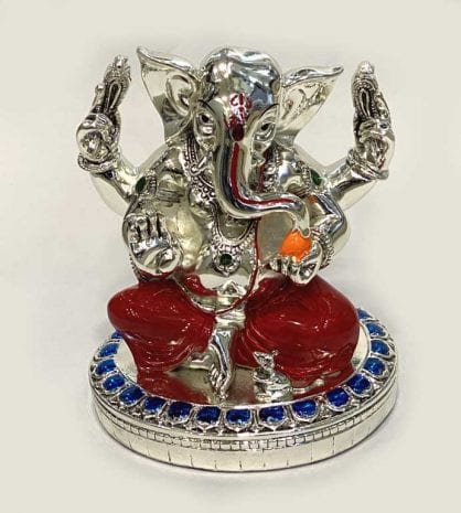 Silver Ganesha idol in Sitting Pose | 6.5 Inch