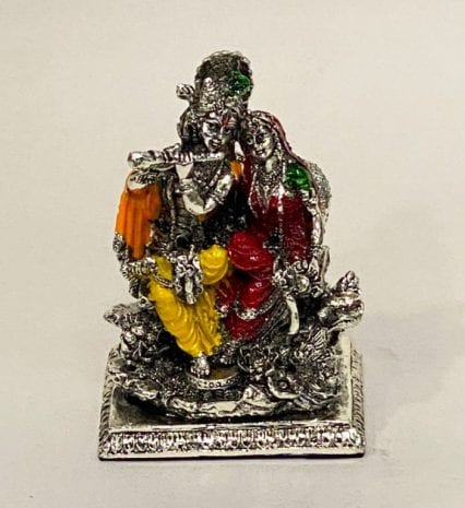 Pure Silver Radha Krishna Idol | 3.7″ Resin Silver