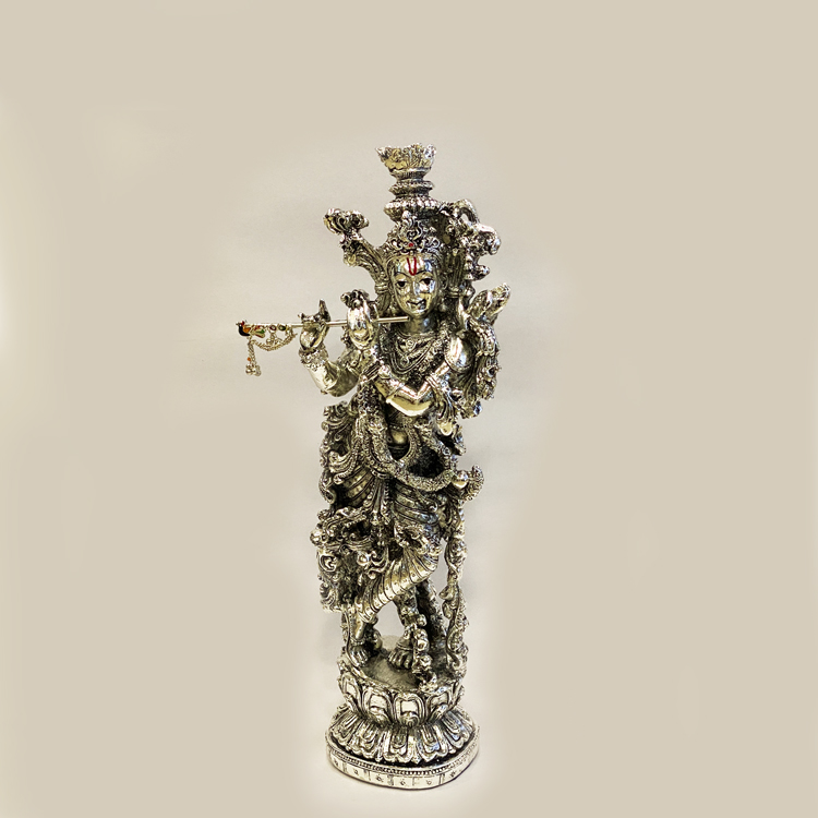 Artistic Standing Silver Krishna | 14 inch