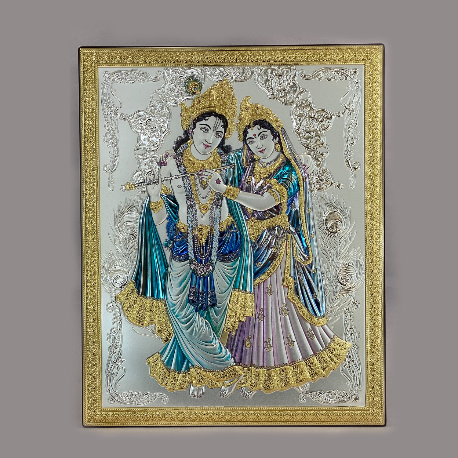 Silver Wall Plaque Radha Krishna Color | 12.5 Inch
