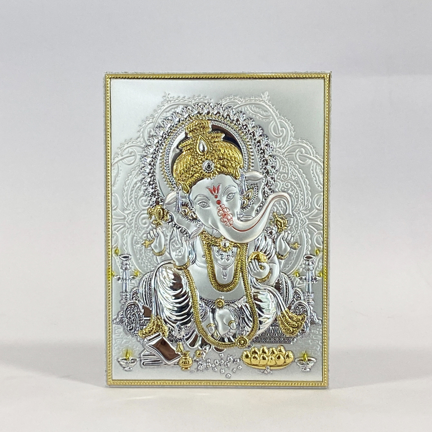 A Silver Tabletop Plaque of Ganesha | 5.2 Inch
