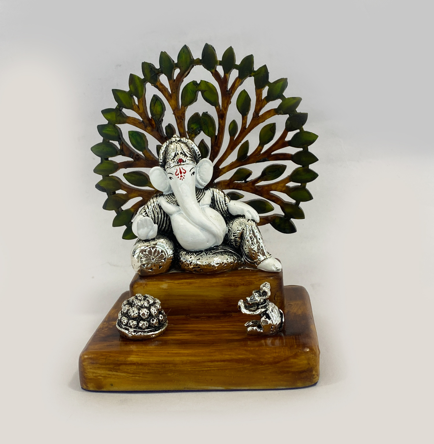 Fine Silver Ganesha with Tree | 5.2 Inch