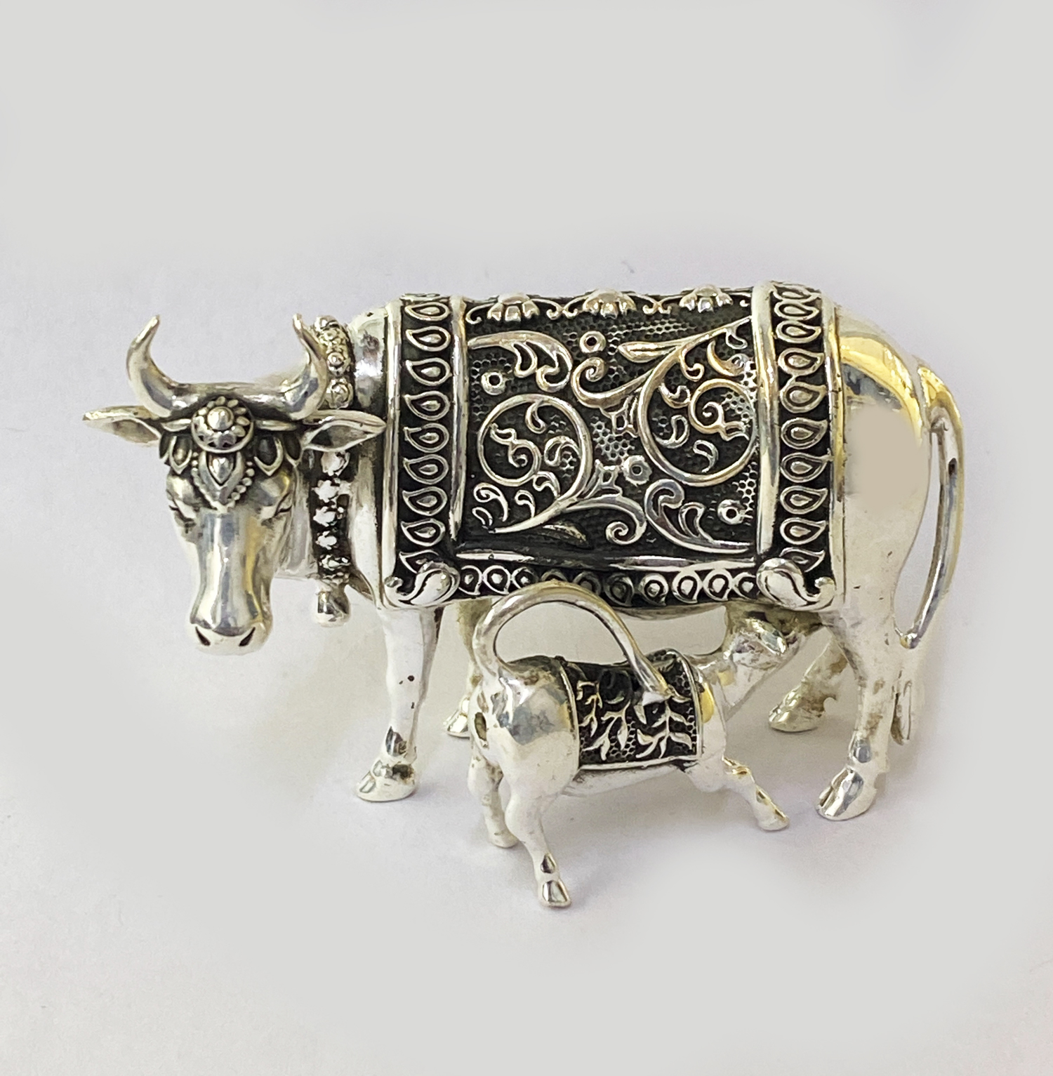 A Pure Silver Cow and Calf | 3.0 Inch Long