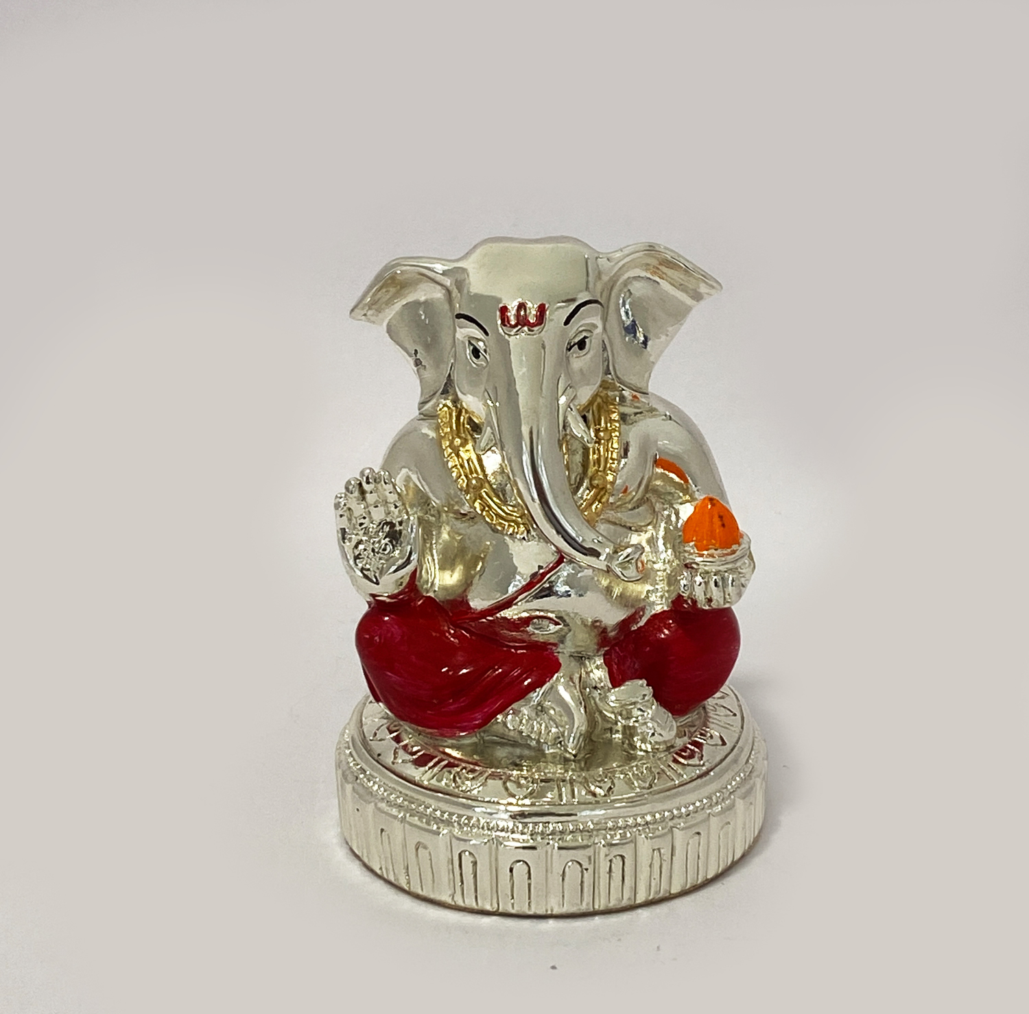 Silver Ganesh Color Statue Round Base | 3.5 Inch Ht.