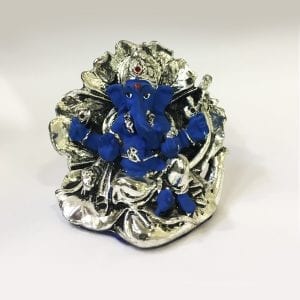 Gorgeous Mini Ganesha on a Leaf in Blue Color Finish - 2.0 inch - Resin Silver
