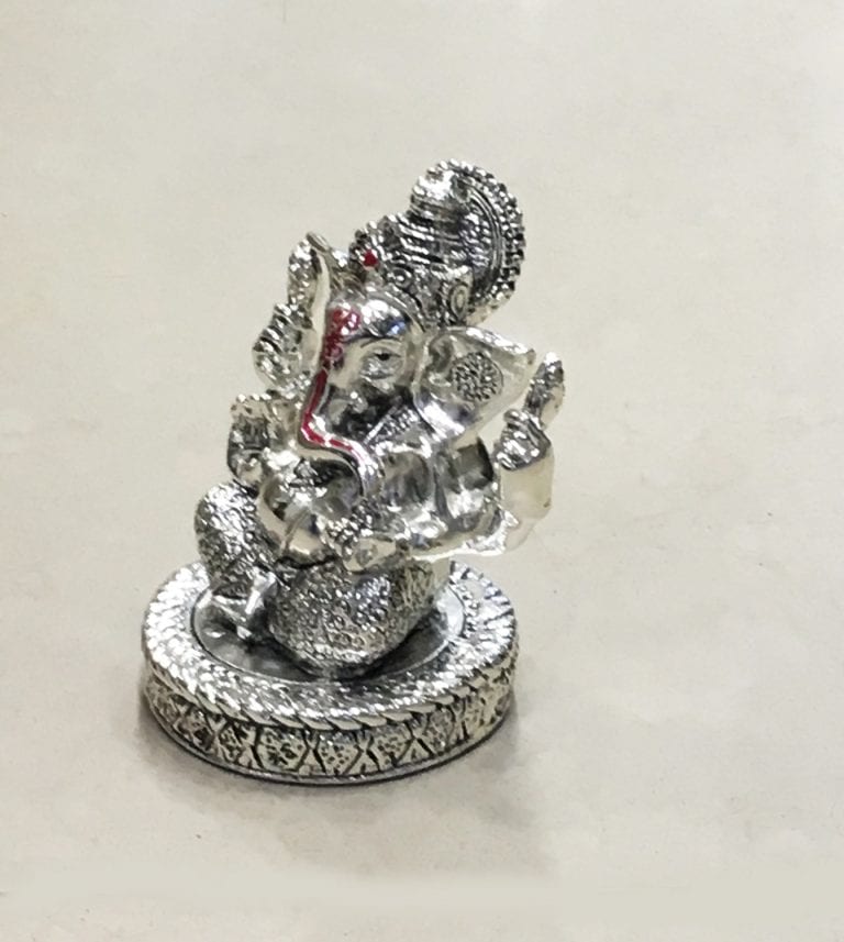 Unique Silver Ganesh Idol in Ashirwad Pose 5″ Resin Silver BELIRAMS