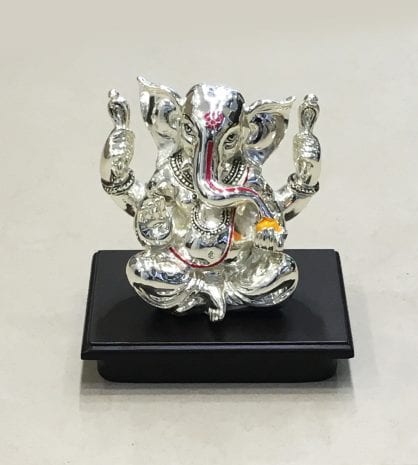 Traditional Silver Ganesh Idol in Ashirwad Pose, 5″ – Resin Silver