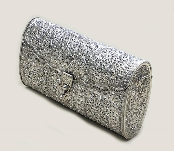 Buy Majestic Silver Clutch Purse in Floral Motif | Krishnapearls.com