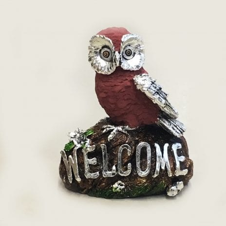 Unique Silver OWL with WELCOME  Insignia – 7.0″ – Resin Silver