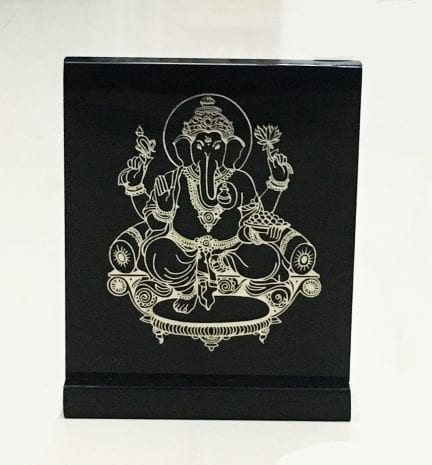 Artistic Cutout of a Silver Foil Ganesh and set on a Black Solid Acrylic Stand – 4.7 Inch