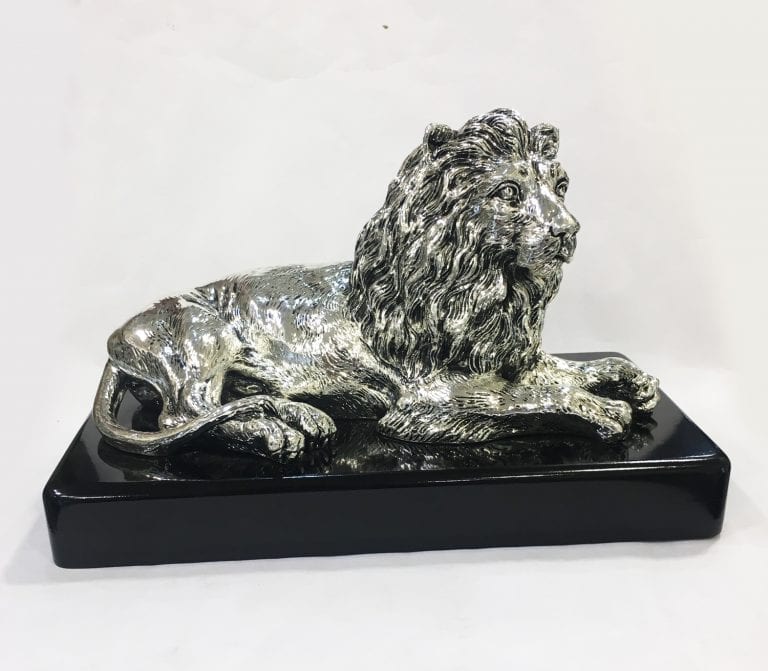 Silver Lion Statue 11″ Long Resin Silver BELIRAMS SILVER GIFTS