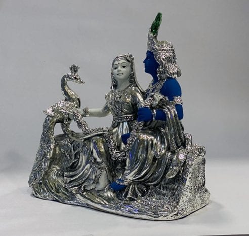 Silver Radha Krishna with Peacock | 8.2″