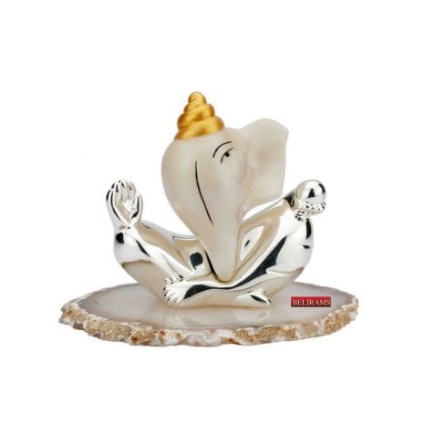 Silver Pearl Ganesh Idol | 12 cm Ht