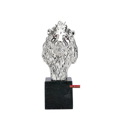 Buy Silver Lion Head Trophy set on Granite Cube | 26 cm