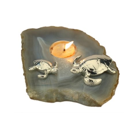 Silver Turtle Family on Agate Tealight