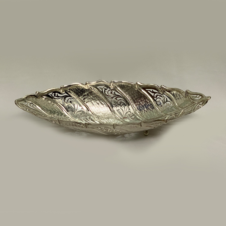 Leaf Shape Long Pure Silver Dish | 12″