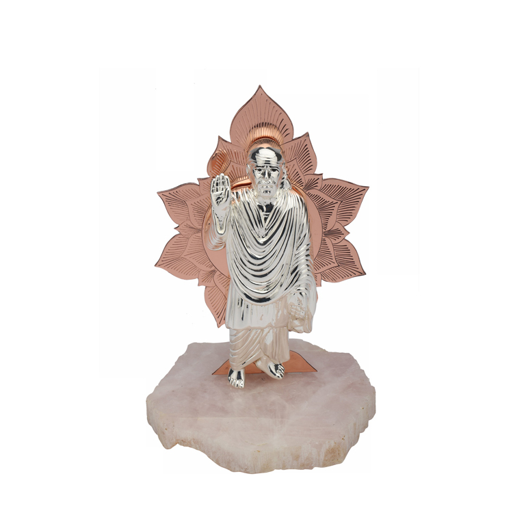 Silver Sai Baba Divine Bloom  | 22 cm