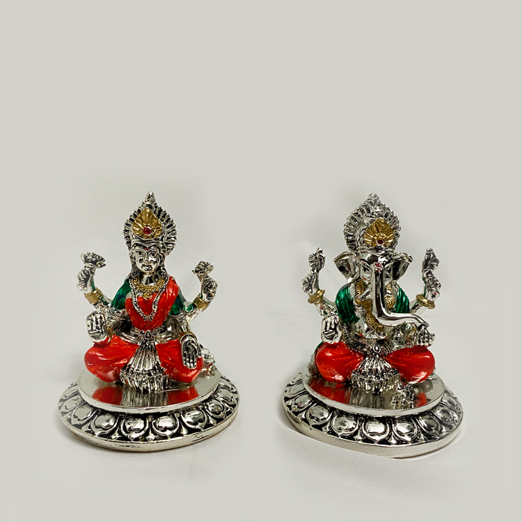 A Silver Laxmi Ganesh Murti Pair Color | 4.2 Inch