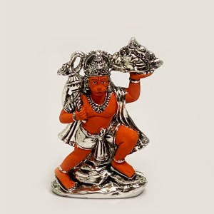 Geru Color Silver Hanuman with Pahar | 6"
