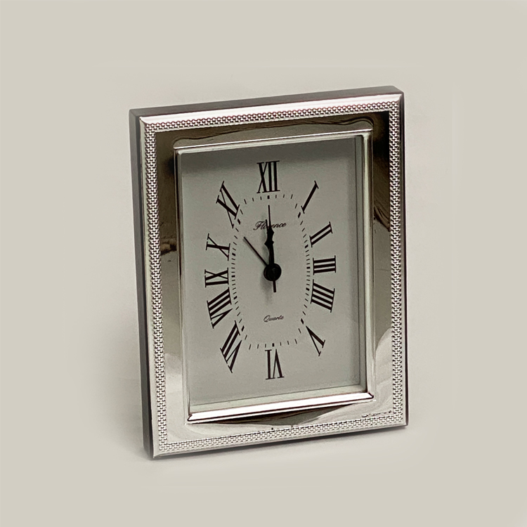 925 Silver Frame Table Clock Plain Beaded | 6.7 Inch