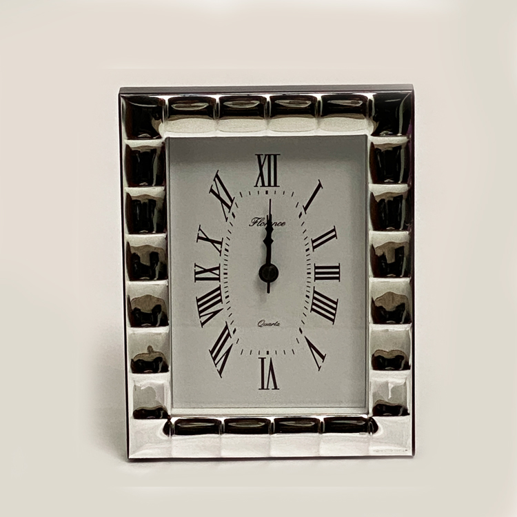 Silver Frame Table Clock Squares Pat. | 6.7 Inch