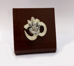 Silver Om Ganesh Mini Plaque | 2.5 Inch