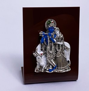 a A Mini Silver Radha Krishna Plaque | 3.5"