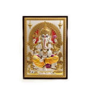 A Silver Tabletop & Plaque of Ganesha | 9.5 Inch