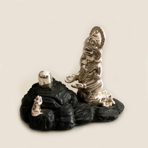 Silver Shiv Ganesha on Black Hill Rock | 9 Inch