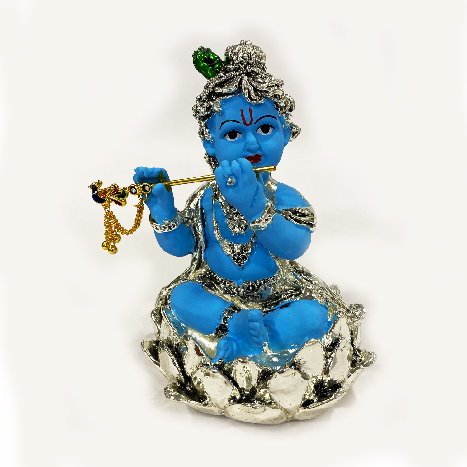 a Silver Baby Krishna in Kamal | 5.2 Inch