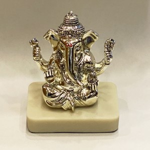 a Silver Ganesha Idol Marble Base | 4.0"