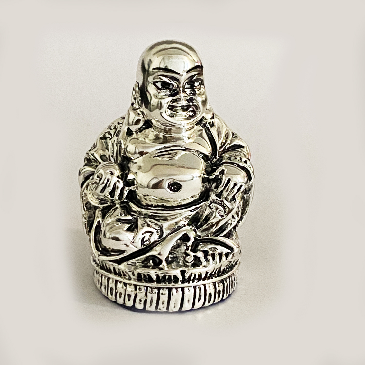 Mini SIlver Laughing Buddha Statue  | 2.5″