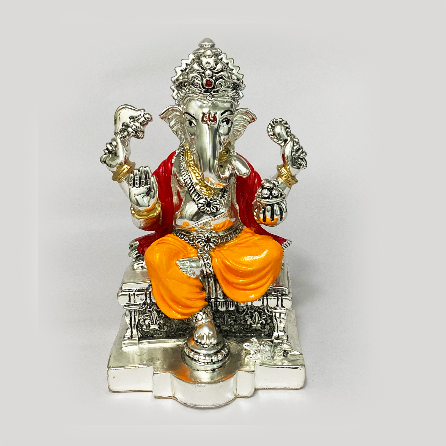 Buy Silver Ganesh Idol with Enamel | 6 Inch