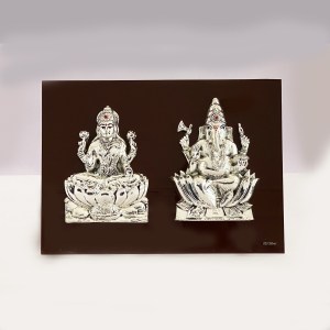Fine Silver Laxmi Ganesh Tabletop Plaque  | 11x8"