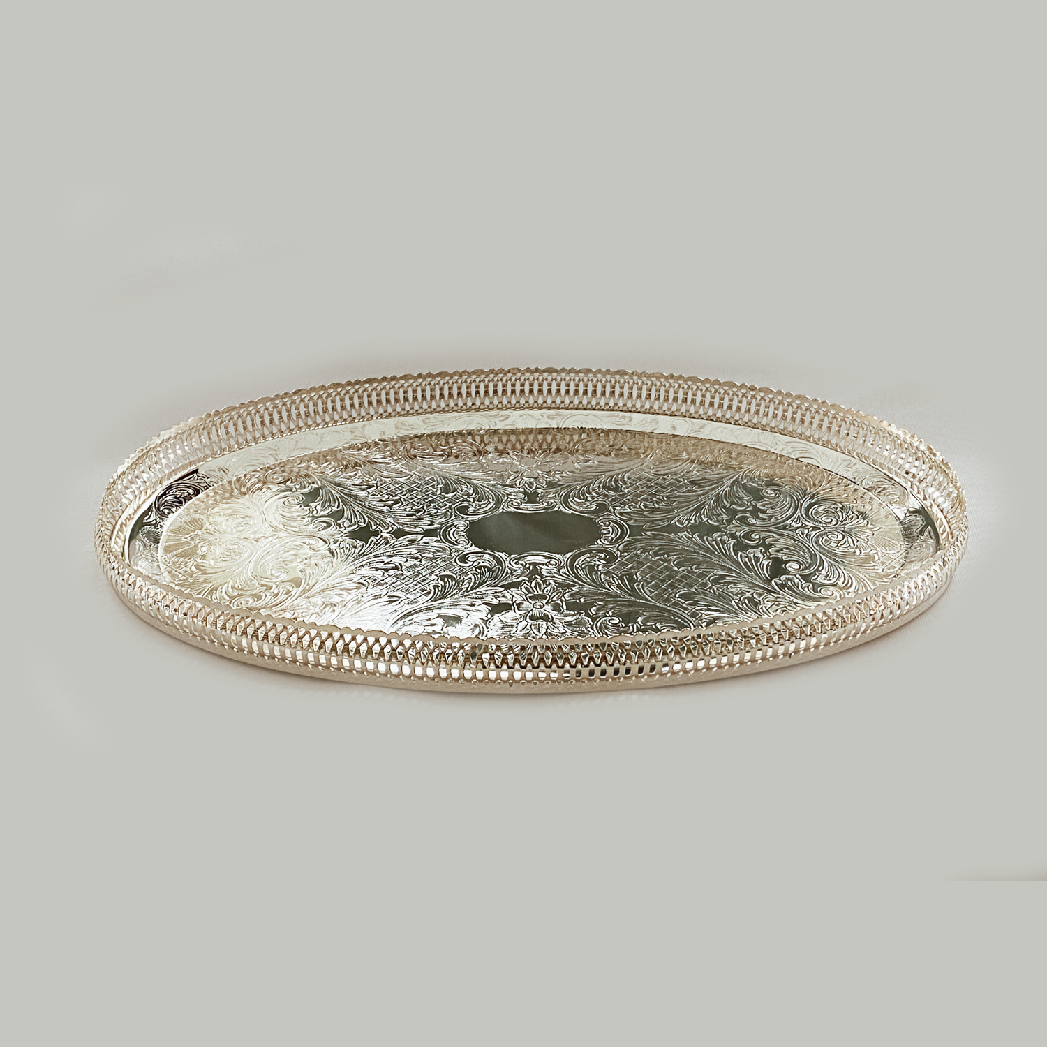 Silver Plated Oval Gallery Tray | 15.5″