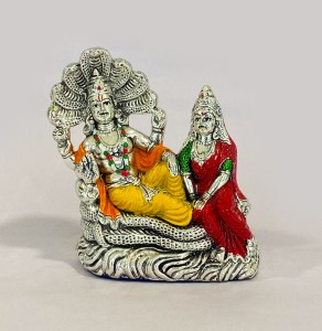 Silver Vishnu Laxmi on Sheshnaag in Color | 5"