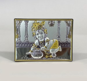 Silver Tabletop Plaque Baby Krishna | 3.7 Inch