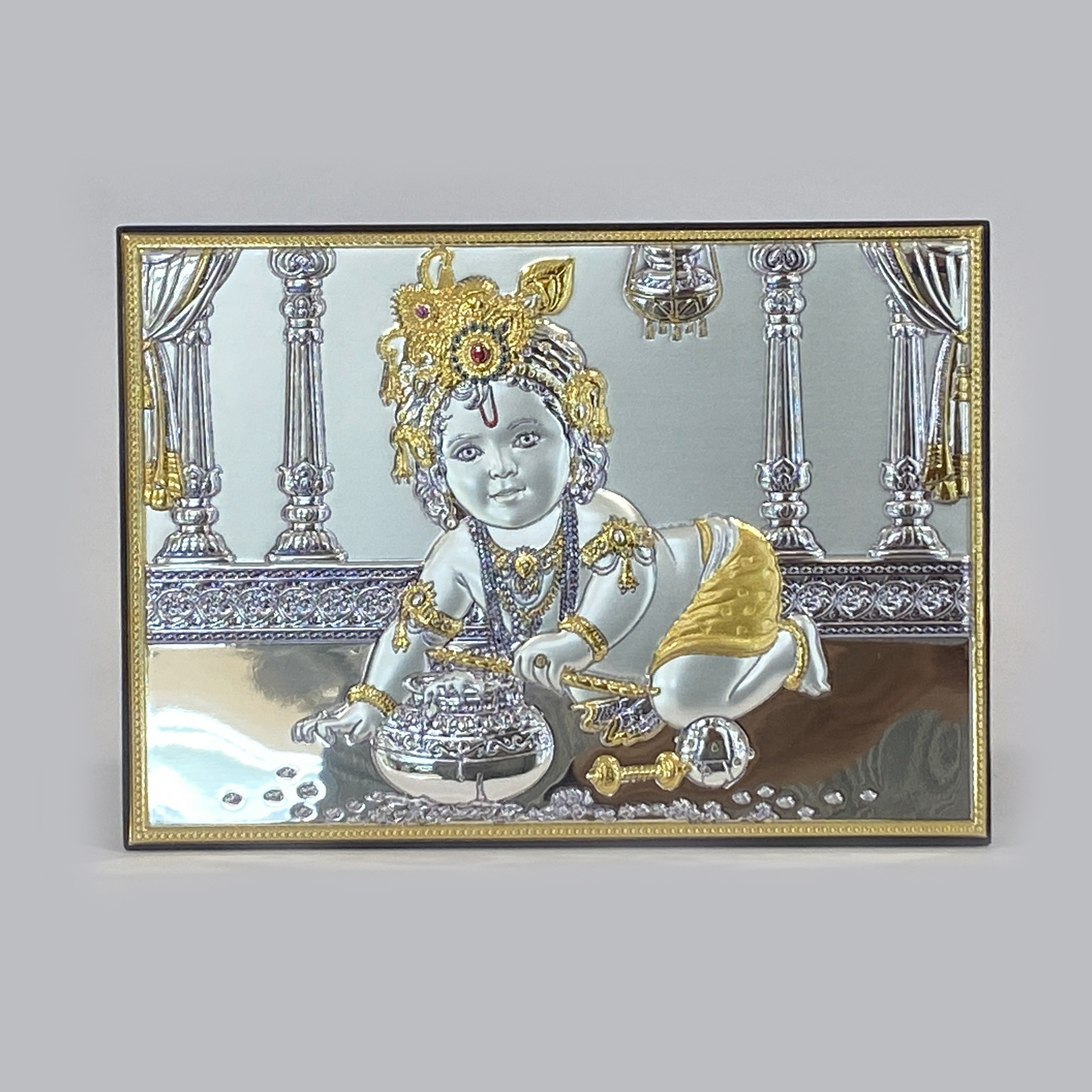 A Silver Tabletop Plaque Ladoo Gopal | 5.2 Inch