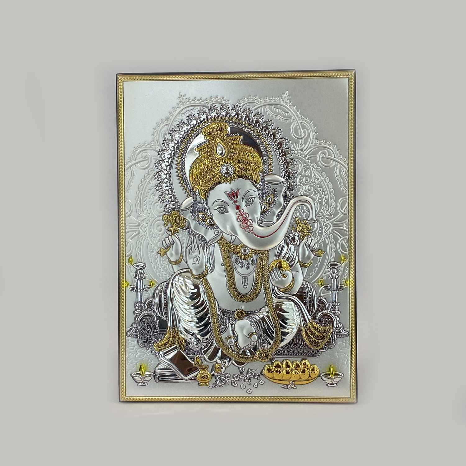 Fine Silver Tabletop Plaque of Ganesh | 7.2 Inch