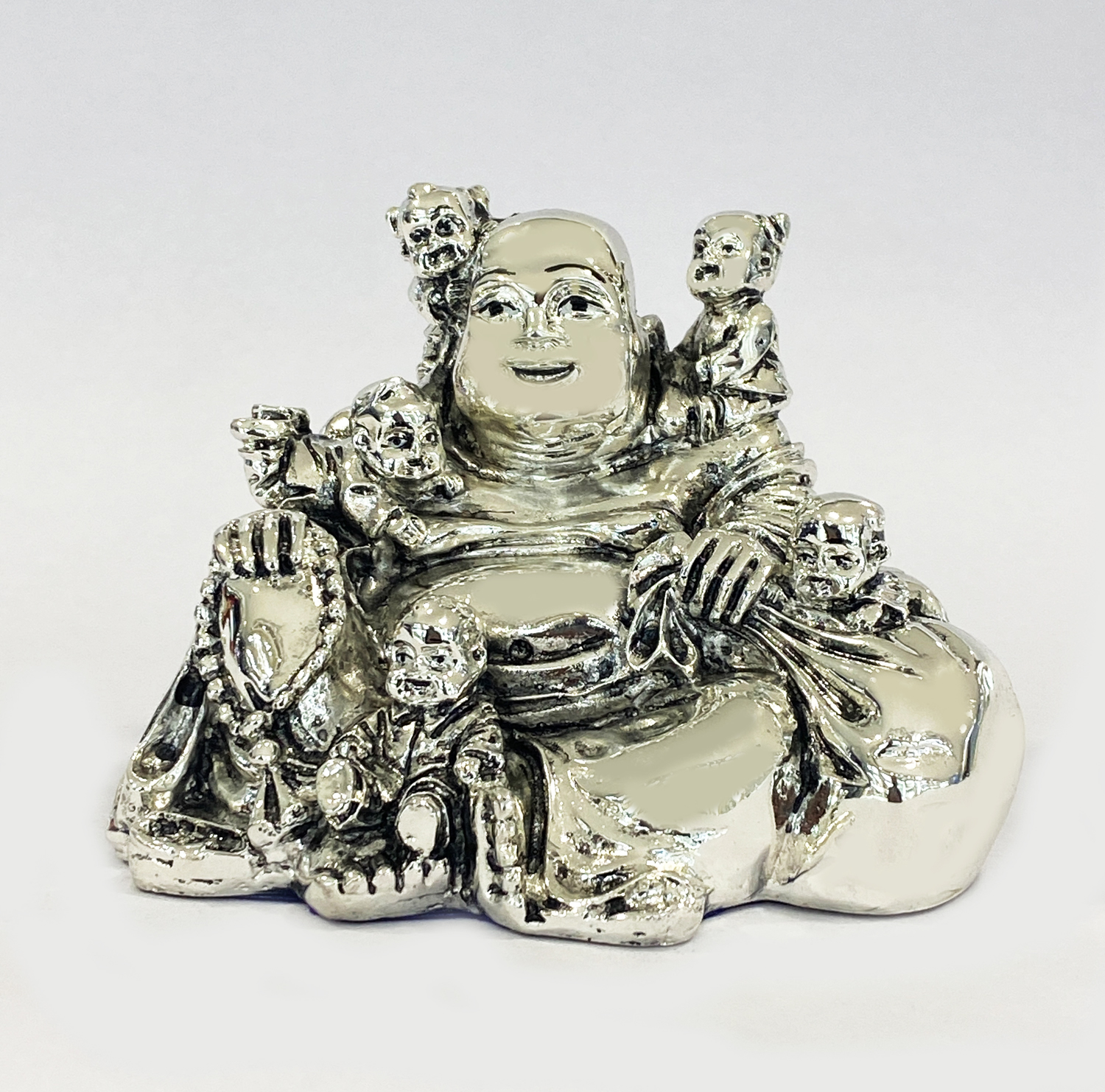 A Silver Laughing Buddha Statue | 4 Inch