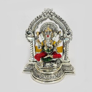 Artistic Silver Ganesh Color Statue | 8.2 Inch