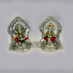 A Silver Laxmi Ganesh Pair Color | 5 Inch