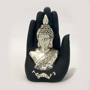 Silver Buddha in Black Hand | 6.5"