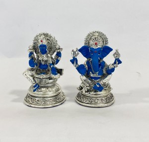 A Silver Ganesh Laxmi Idol Gift | 4" Height