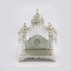 Silver Plated Mandir with Singhasan | 12 Inch