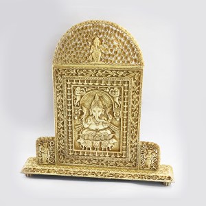 Unique Ganesha Tabletop Hand Carved Panel in Ivory Look | 14.2 Inch