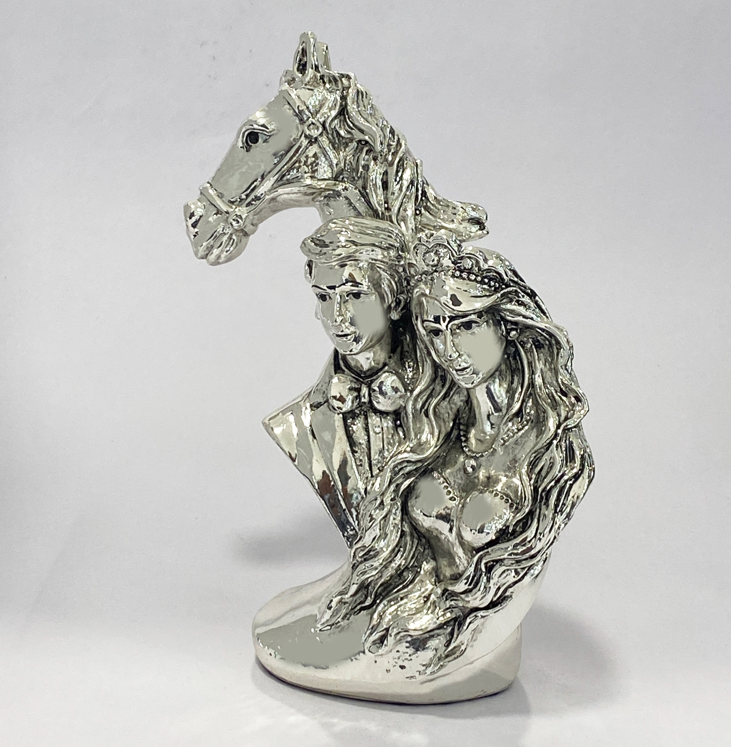 Silver Horse Head with Couple | 7 Inch