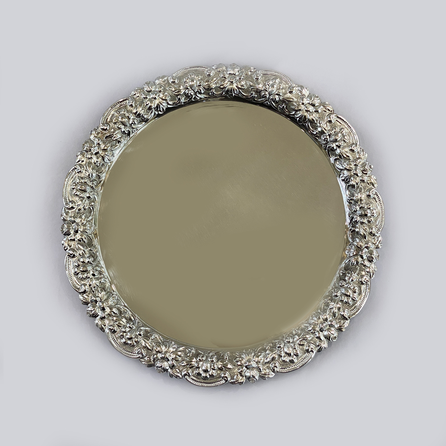 Round Silver Tray Embossed Design | 16″ Dia