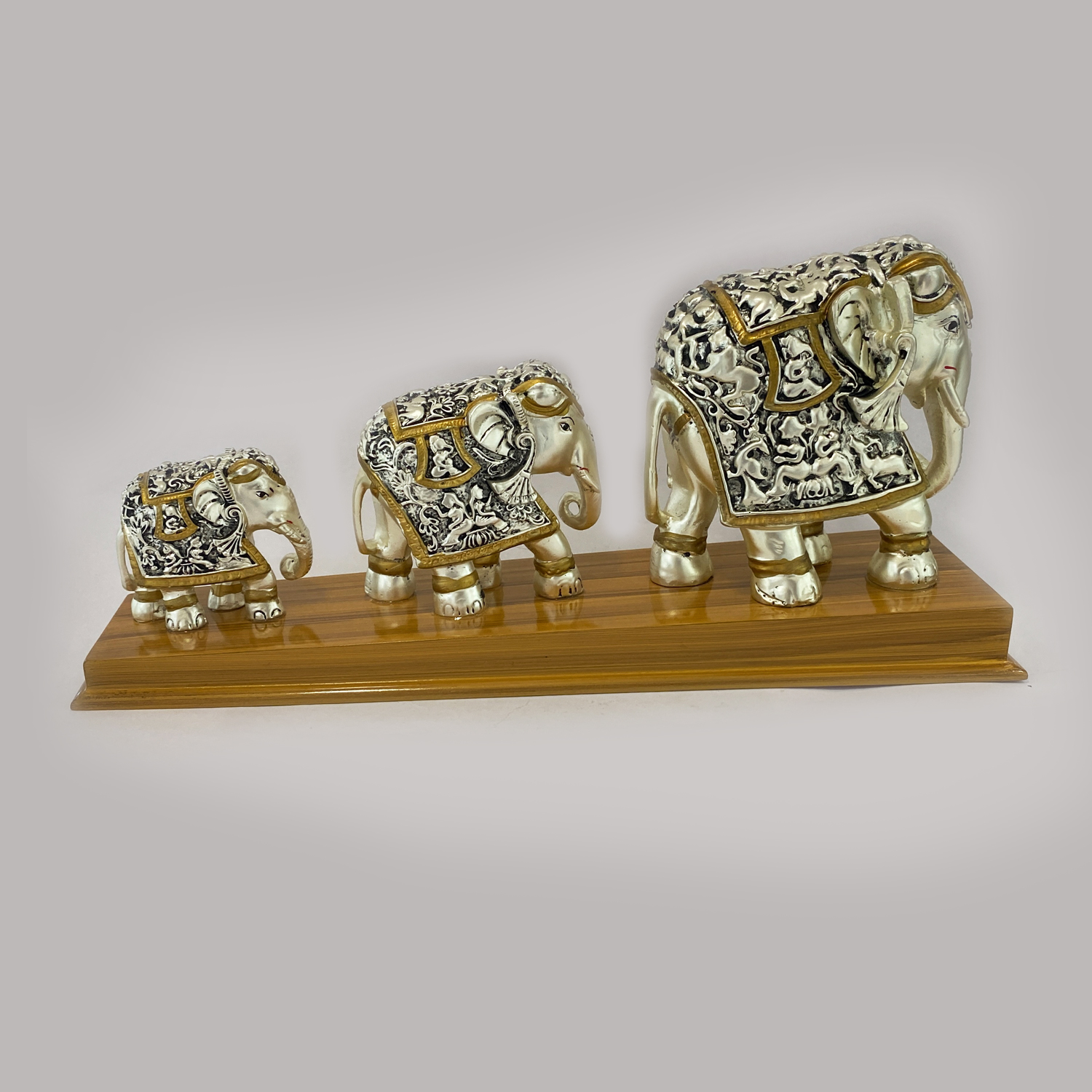 Elephant Statue set of three in Silver  | 15″ Long