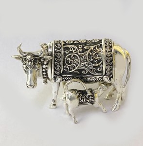 A Pure Silver Cow and Calf | 3.7 Inch Long